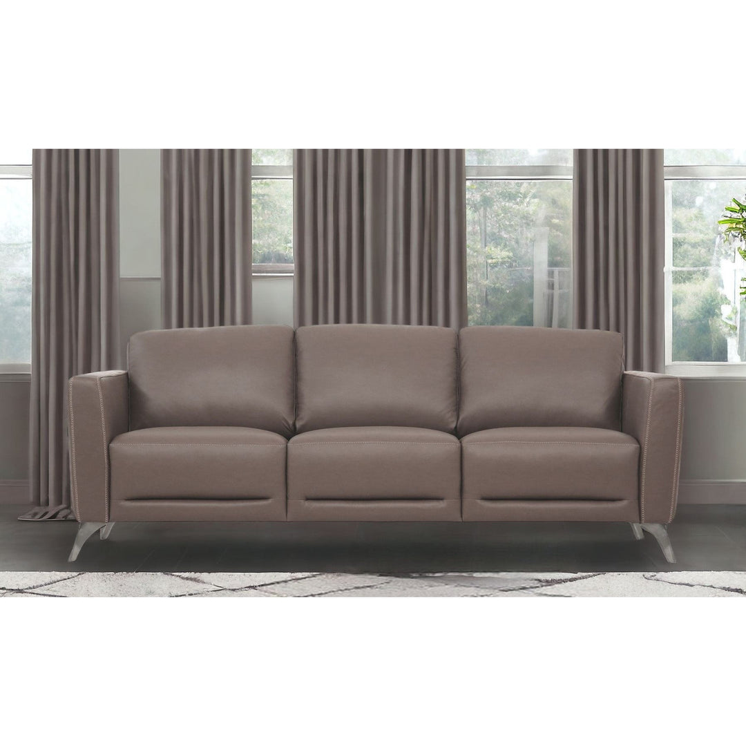 83" Taupe Leather Sofa With Black Legs Image 5