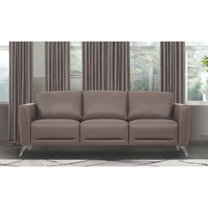 83" Taupe Leather Sofa With Black Legs Image 5