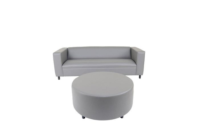 84" Gray Faux Leather Sofa With Ottoman With Black Legs Image 1