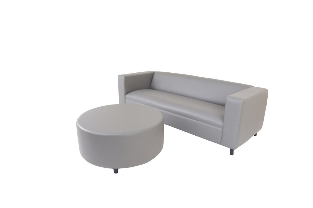 84" Gray Faux Leather Sofa With Ottoman With Black Legs Image 2