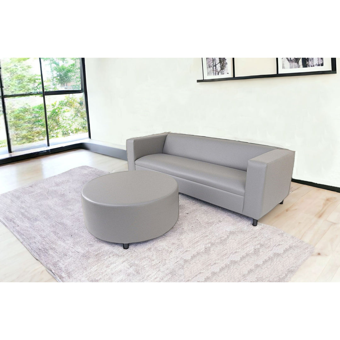 84" Gray Faux Leather Sofa With Ottoman With Black Legs Image 5