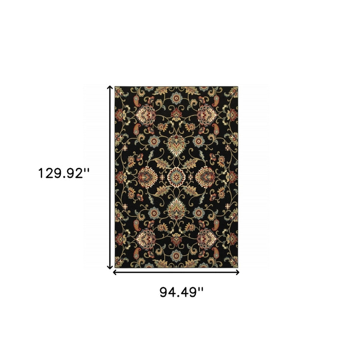 8 X 11 Black Red Green Ivory Salmon And Yellow Floral Power Loom Stain Resistant Area Rug Image 5