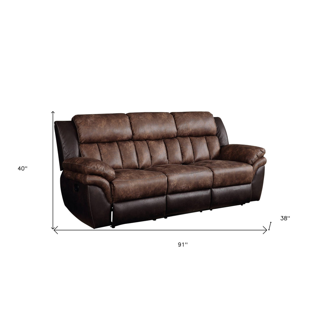 91" Espresso Microfiber Reclining Sofa With Black Legs Image 2