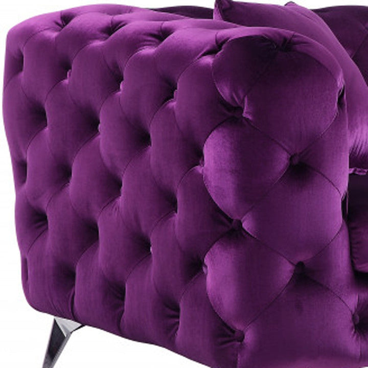 90" Purple Velvet Sofa With Silver Legs Image 3