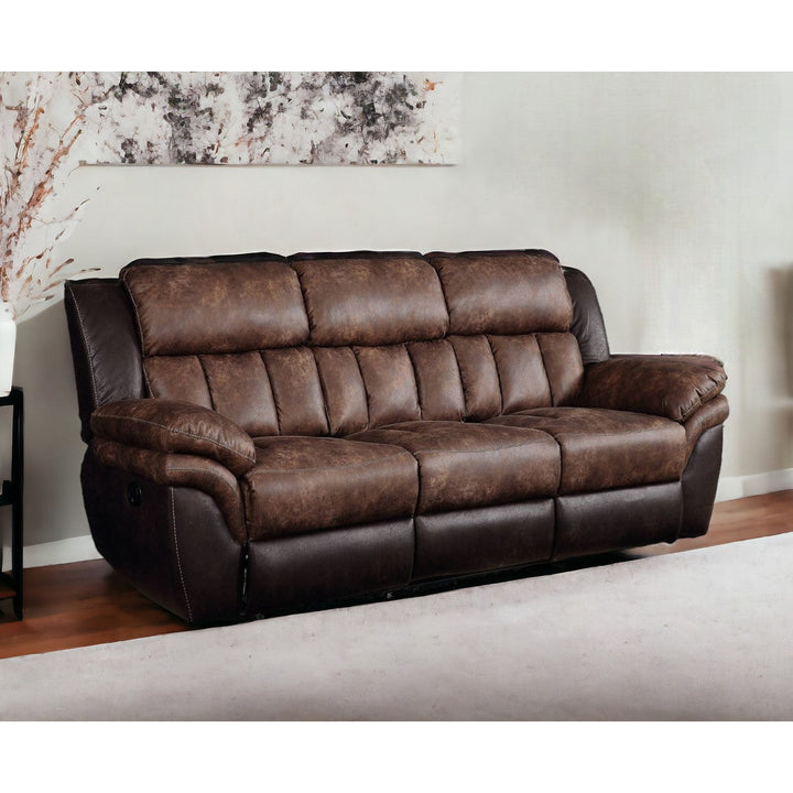 91" Espresso Microfiber Reclining Sofa With Black Legs Image 4