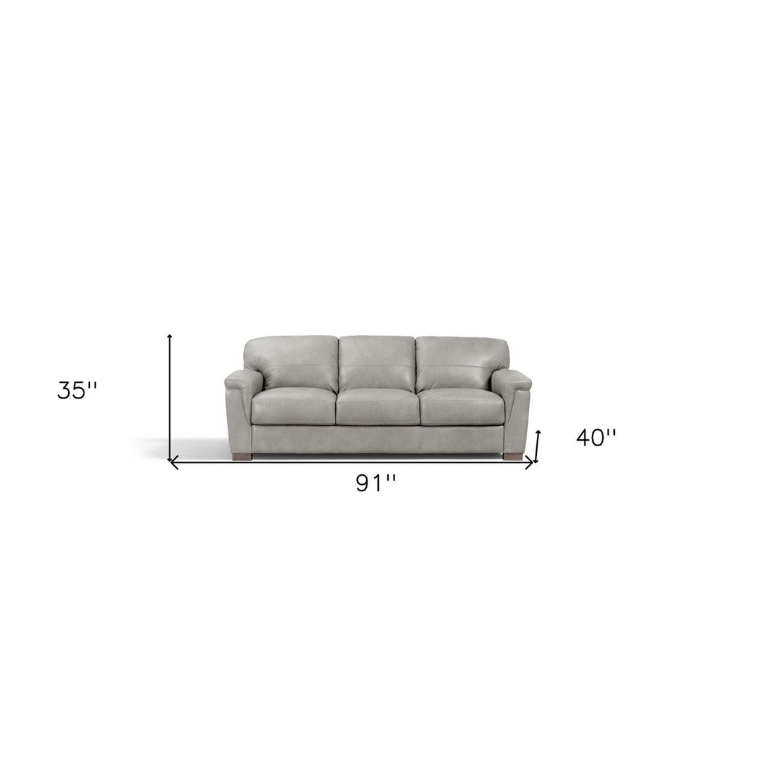 91" Gray Leather Sofa With Black Legs Image 5