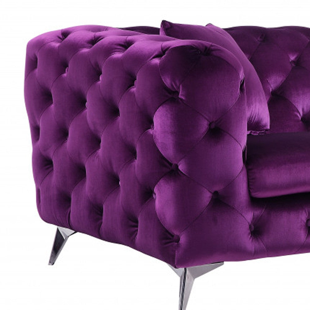 90" Purple Velvet Sofa With Silver Legs Image 4