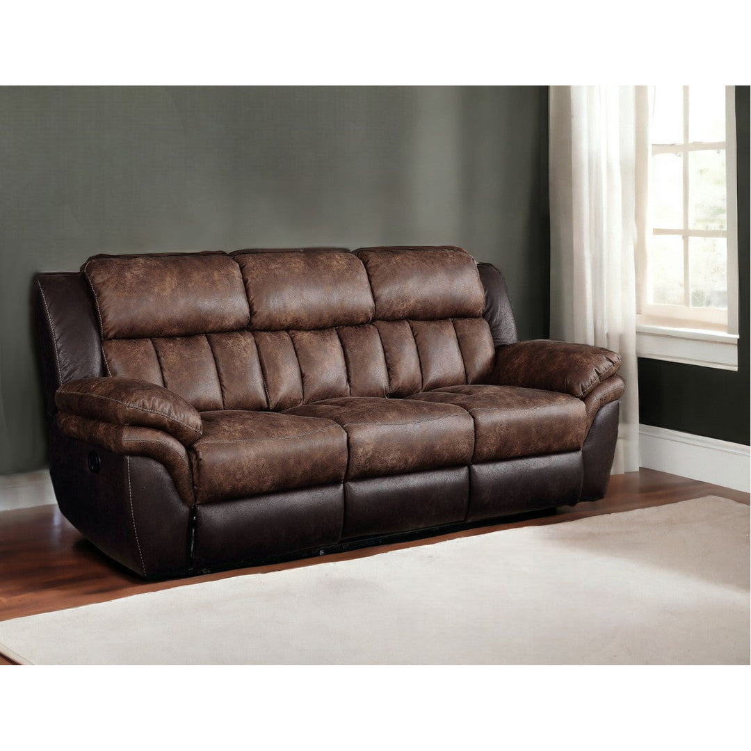 91" Espresso Microfiber Reclining Sofa With Black Legs Image 5