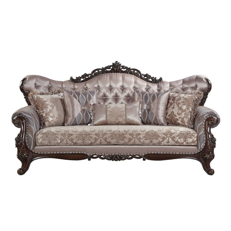 92" Champagne Imitation Silk Damask Sofa And Toss Pillows Image 1