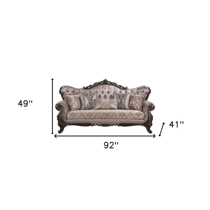 92" Champagne Imitation Silk Damask Sofa And Toss Pillows Image 2