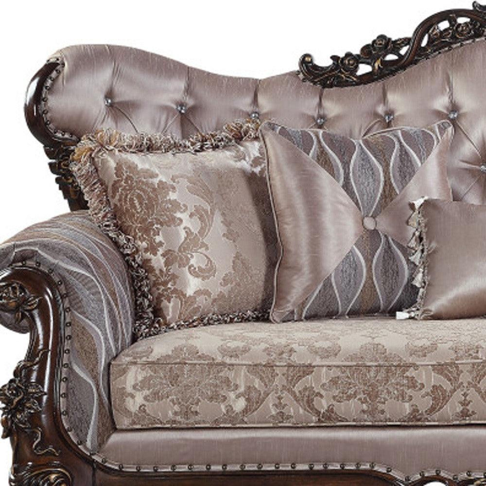 92" Champagne Imitation Silk Damask Sofa And Toss Pillows Image 3