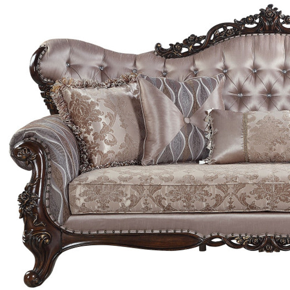 92" Champagne Imitation Silk Damask Sofa And Toss Pillows Image 4