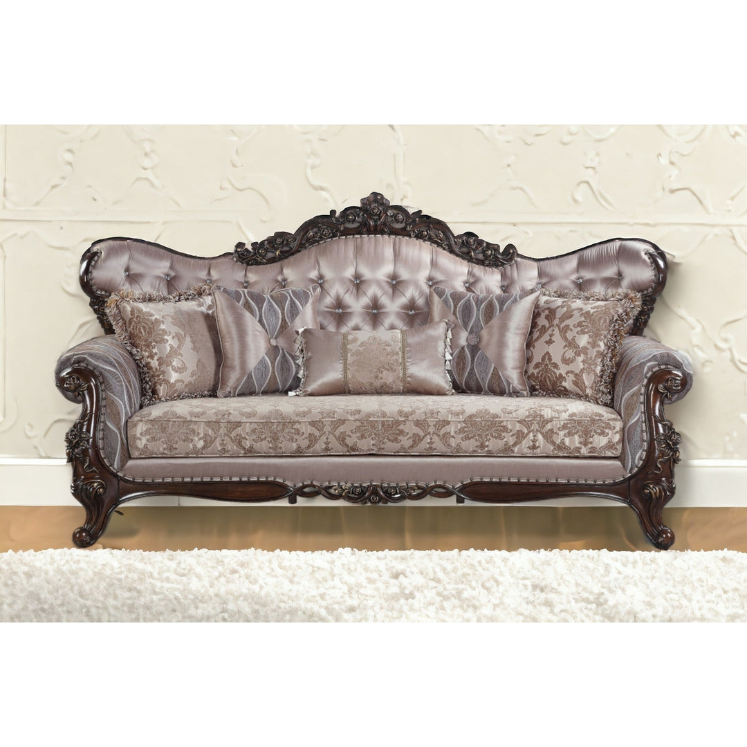 92" Champagne Imitation Silk Damask Sofa And Toss Pillows Image 5