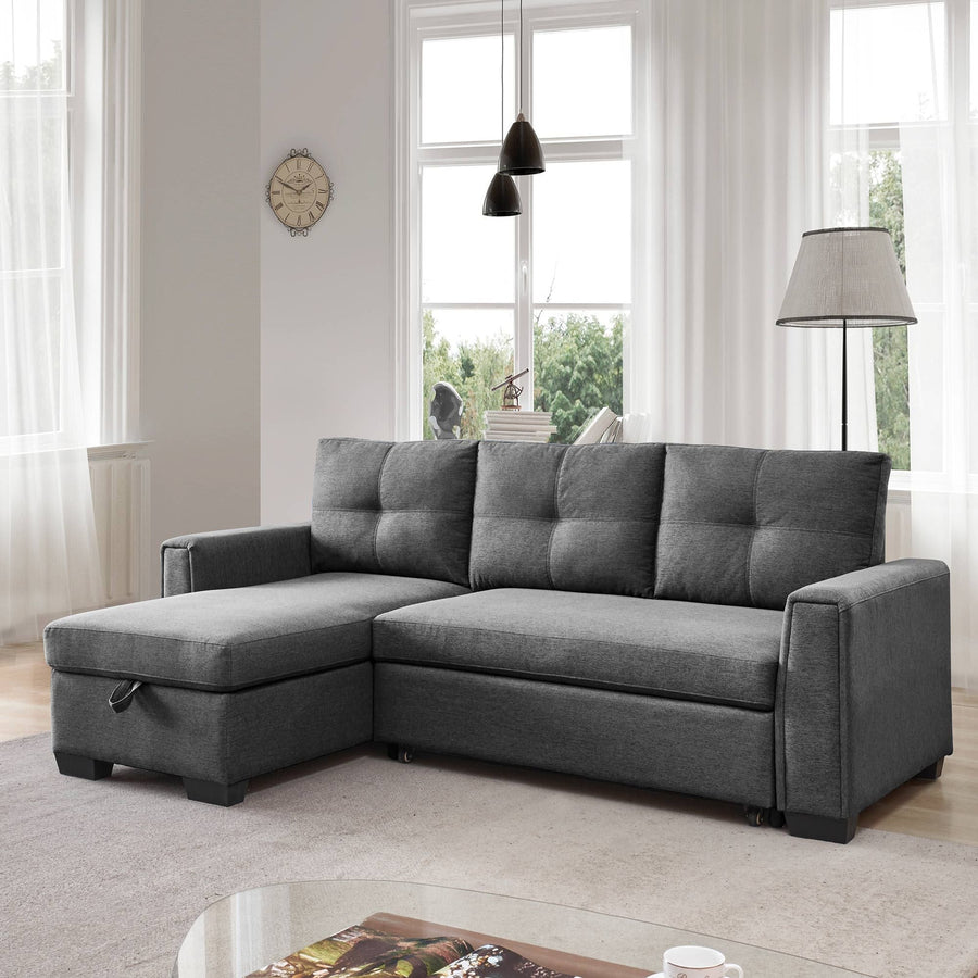 92" Dark Gray Polyester Blend Convertible Futon Sleeper Sofa With Black Legs Image 1