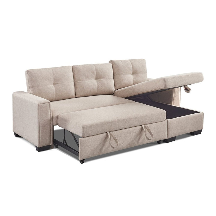 92" Beige Polyester Blend Convertible Futon Sleeper Sofa With Black Legs Image 6