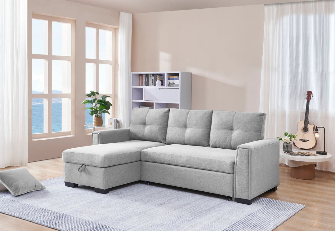 92" Light Gray Polyester Blend Convertible Futon Sleeper Sofa With Black Legs Image 1