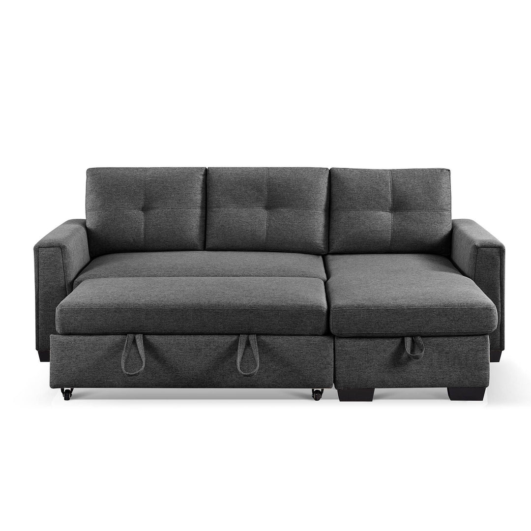 92" Dark Gray Polyester Blend Convertible Futon Sleeper Sofa With Black Legs Image 3