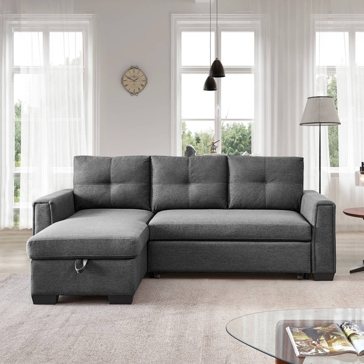 92" Dark Gray Polyester Blend Convertible Futon Sleeper Sofa With Black Legs Image 5