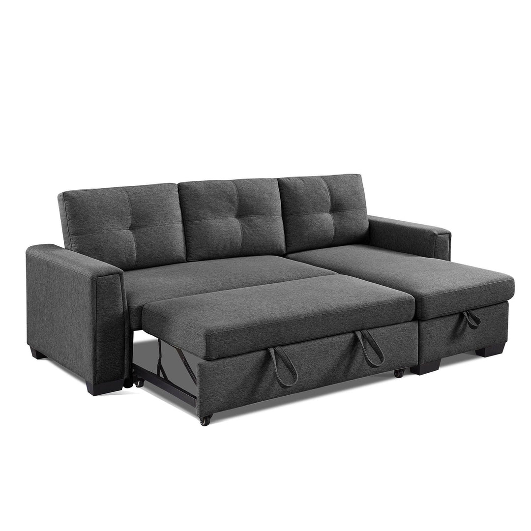 92" Dark Gray Polyester Blend Convertible Futon Sleeper Sofa With Black Legs Image 6