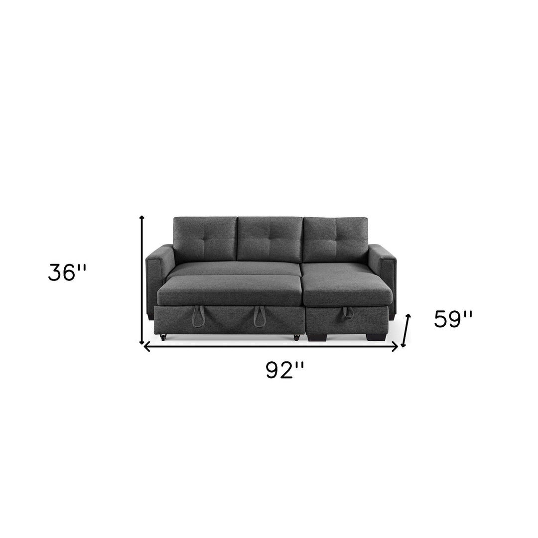 92" Dark Gray Polyester Blend Convertible Futon Sleeper Sofa With Black Legs Image 7