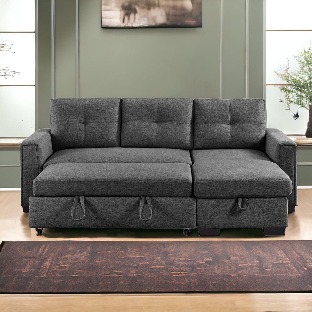 92" Dark Gray Polyester Blend Convertible Futon Sleeper Sofa With Black Legs Image 8