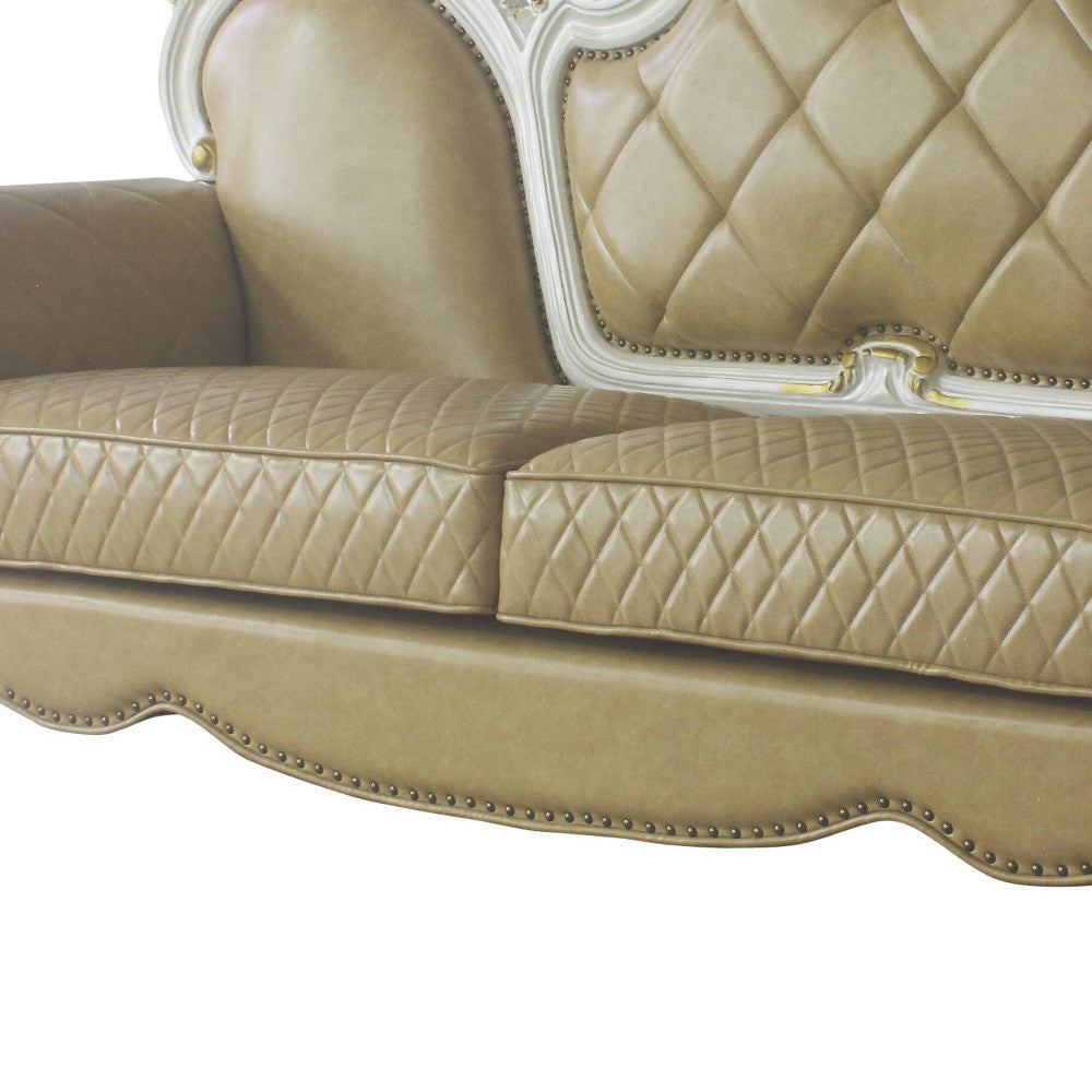 93" Golden Brown Faux Leather Sofa And Toss Pillows With Pearl Legs Image 3