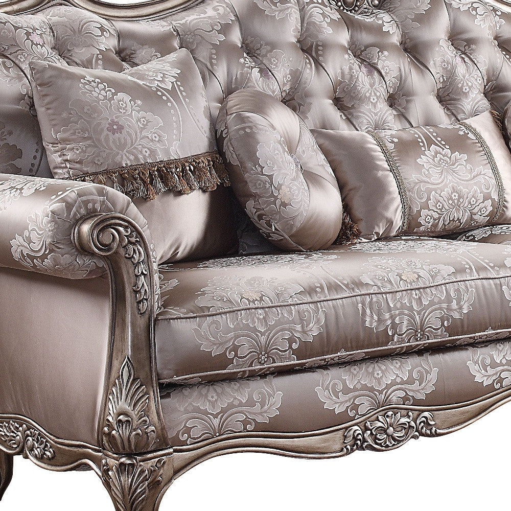 94" Dark Gray Imitation Silk Damask Sofa And Toss Pillows With Champagne Legs Image 3