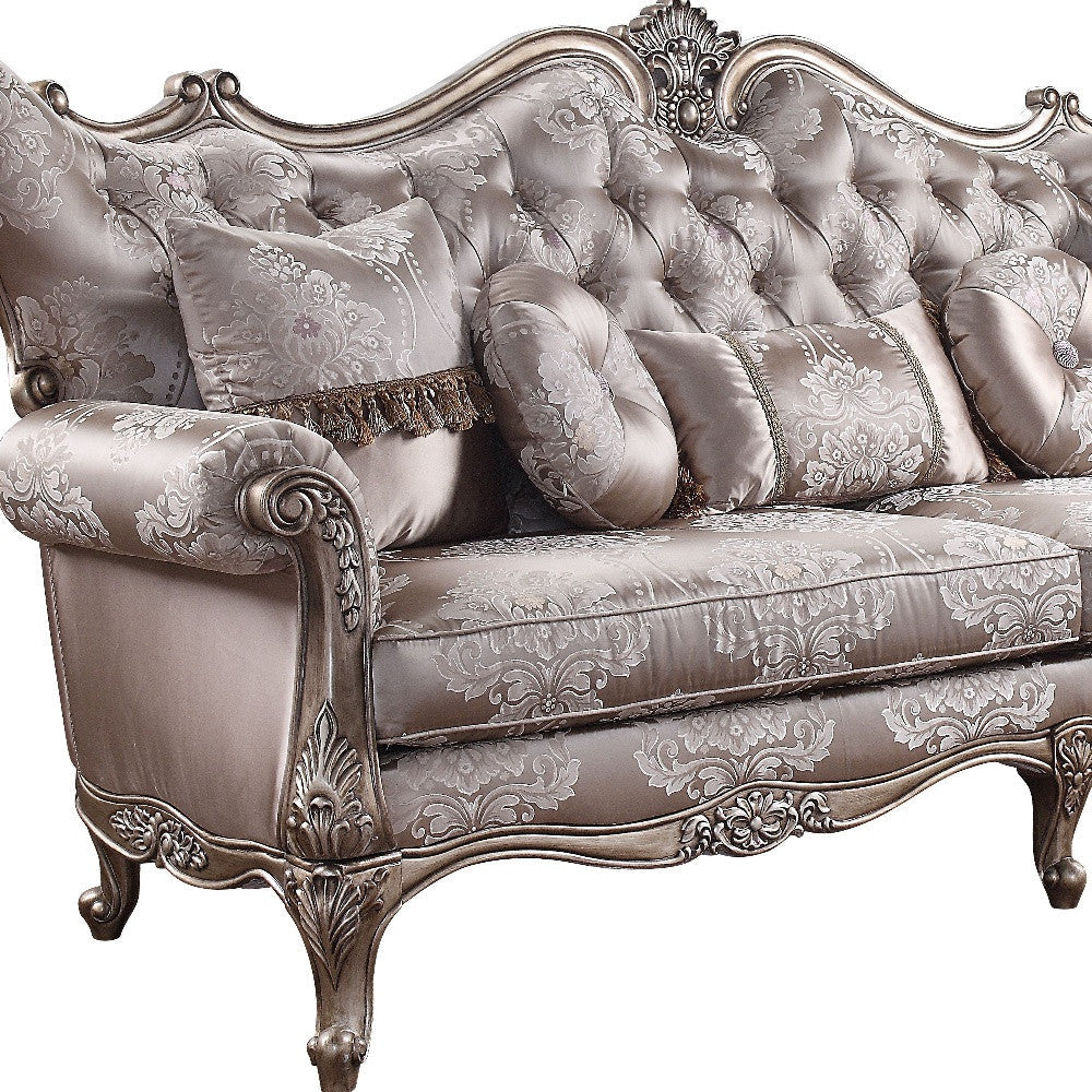 94" Dark Gray Imitation Silk Damask Sofa And Toss Pillows With Champagne Legs Image 4