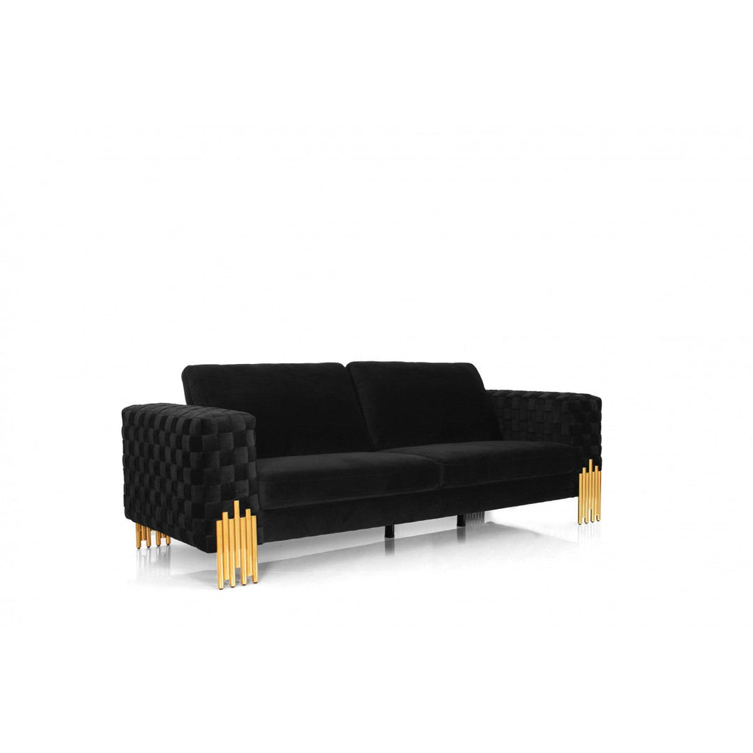 95" Black Velvet Sofa With Gold Legs Image 2