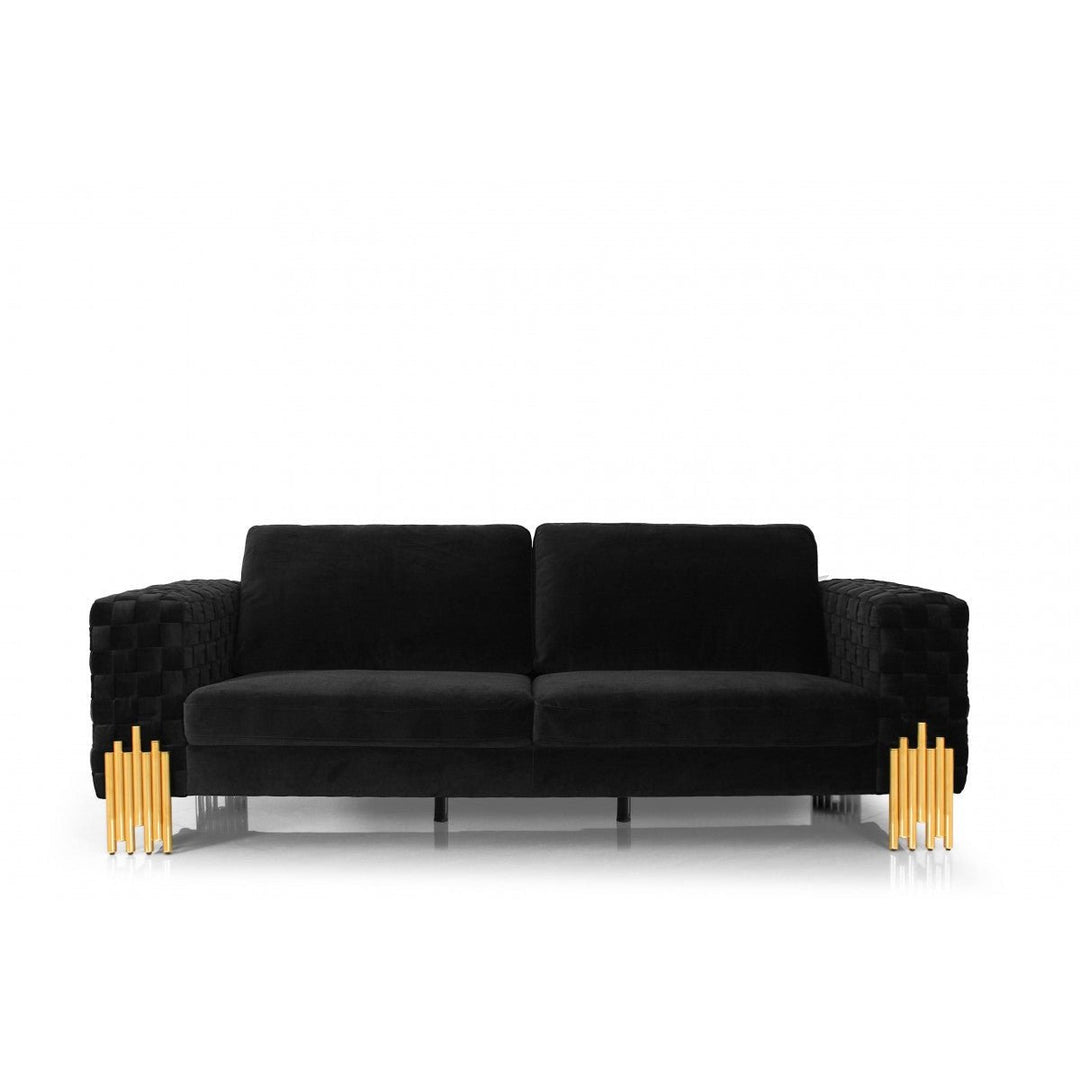 95" Black Velvet Sofa With Gold Legs Image 3