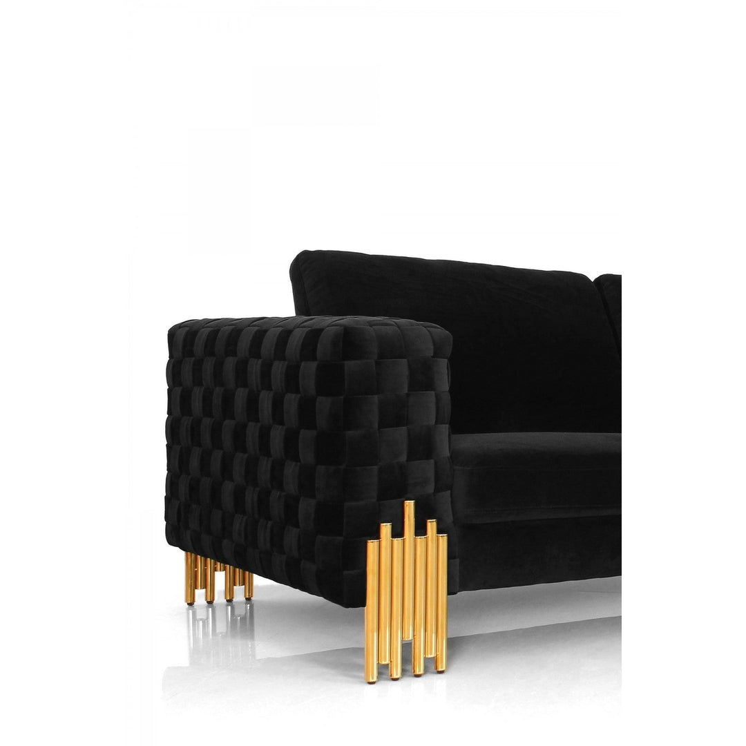 95" Black Velvet Sofa With Gold Legs Image 4