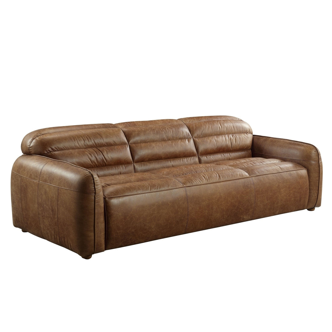 95" Dark Brown Top Grain Leather Sofa With Black Legs Image 1