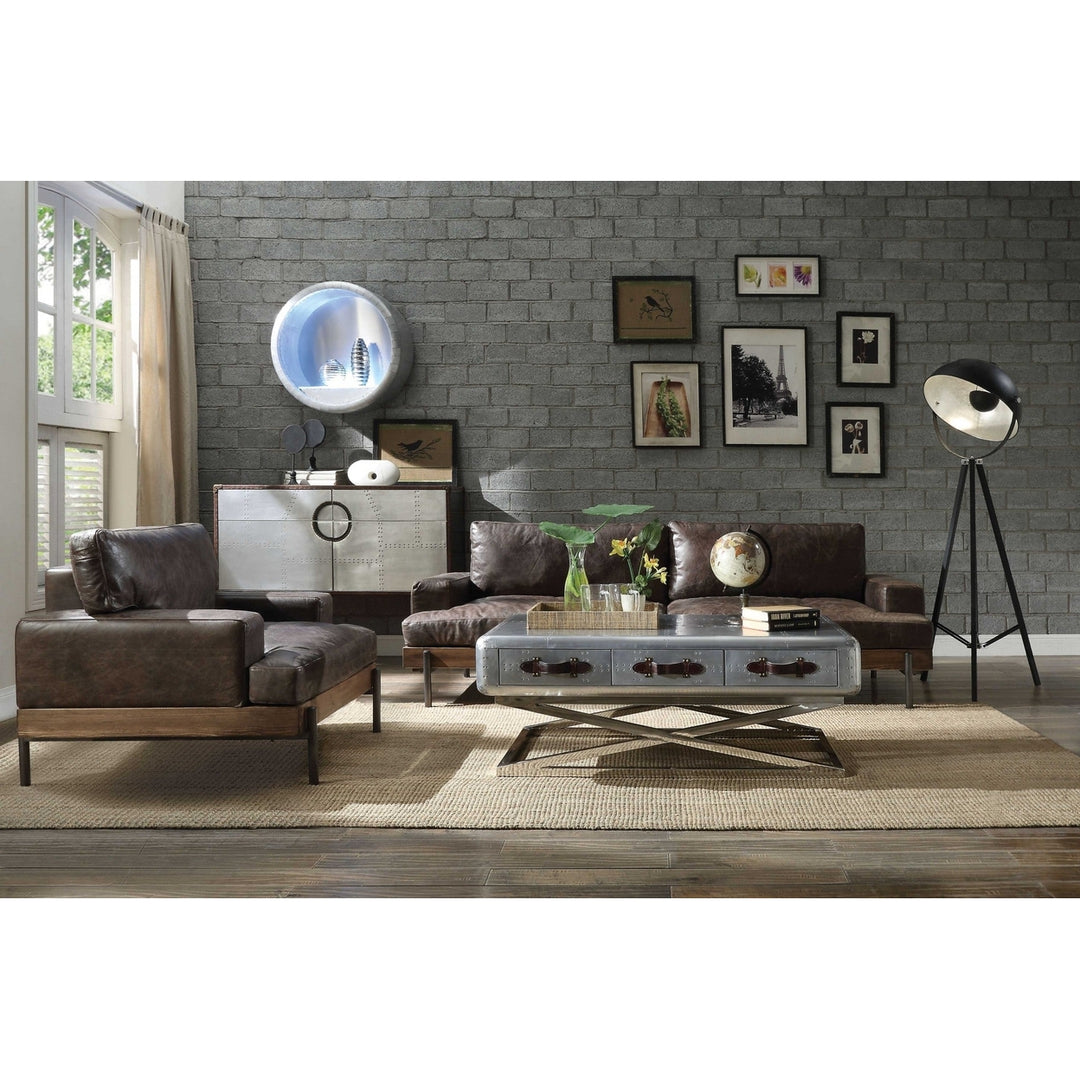 95" Chocolate Top Grain Leather Sofa With Black Legs Image 2