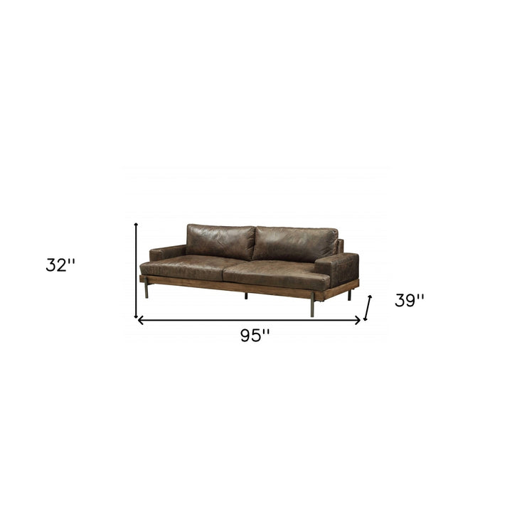 95" Chocolate Top Grain Leather Sofa With Black Legs Image 3