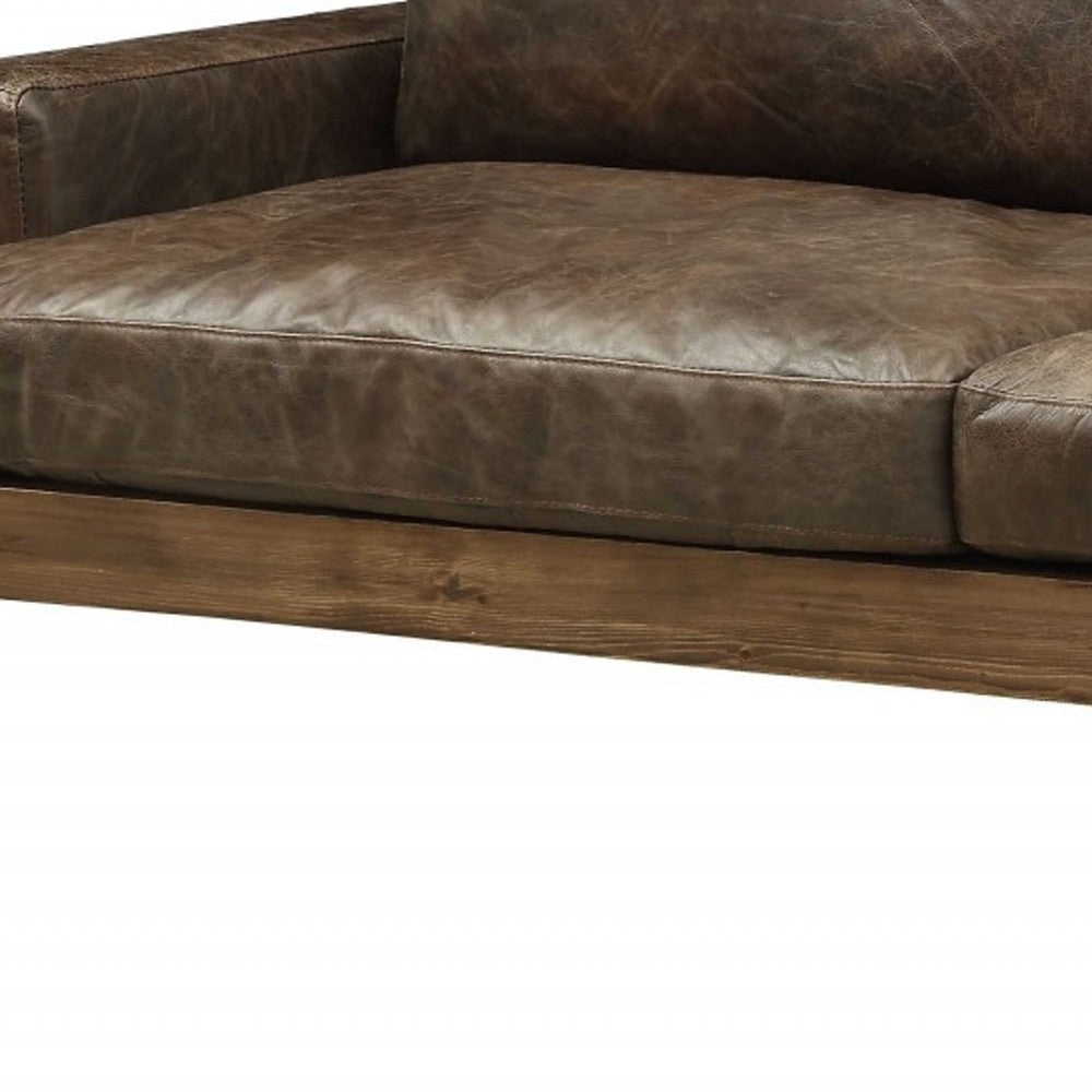 95" Chocolate Top Grain Leather Sofa With Black Legs Image 4