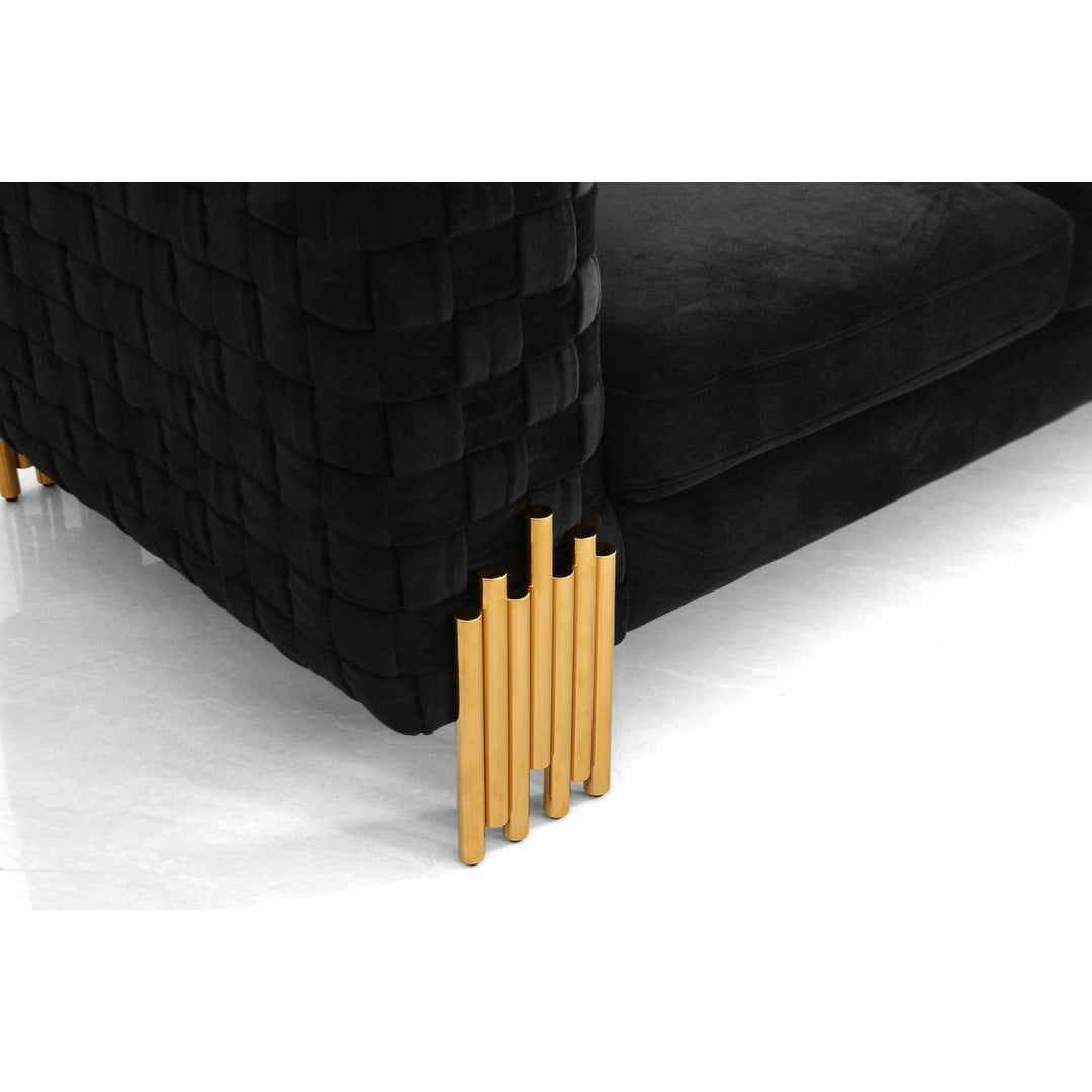 95" Black Velvet Sofa With Gold Legs Image 5