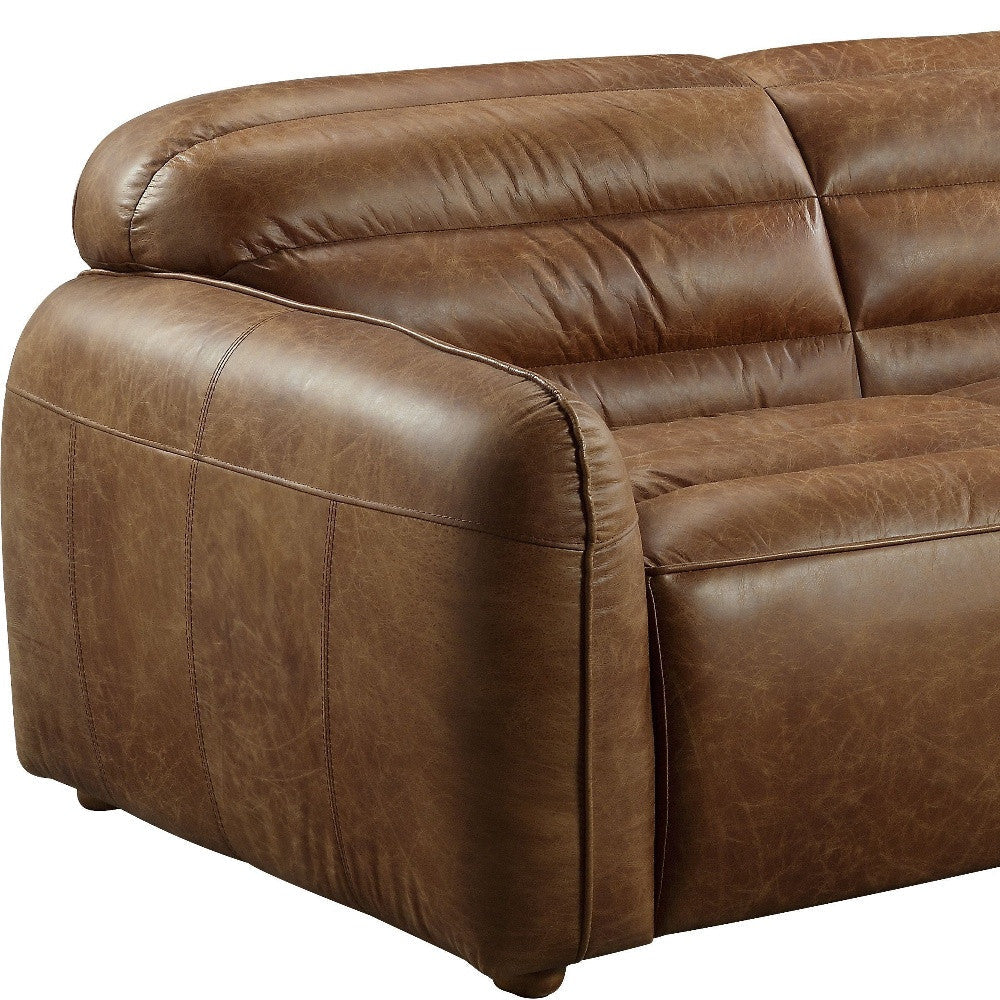 95" Dark Brown Top Grain Leather Sofa With Black Legs Image 3