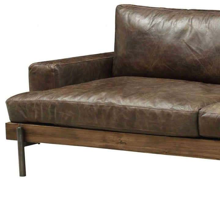 95" Chocolate Top Grain Leather Sofa With Black Legs Image 5