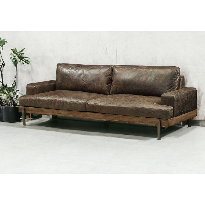 95" Chocolate Top Grain Leather Sofa With Black Legs Image 6