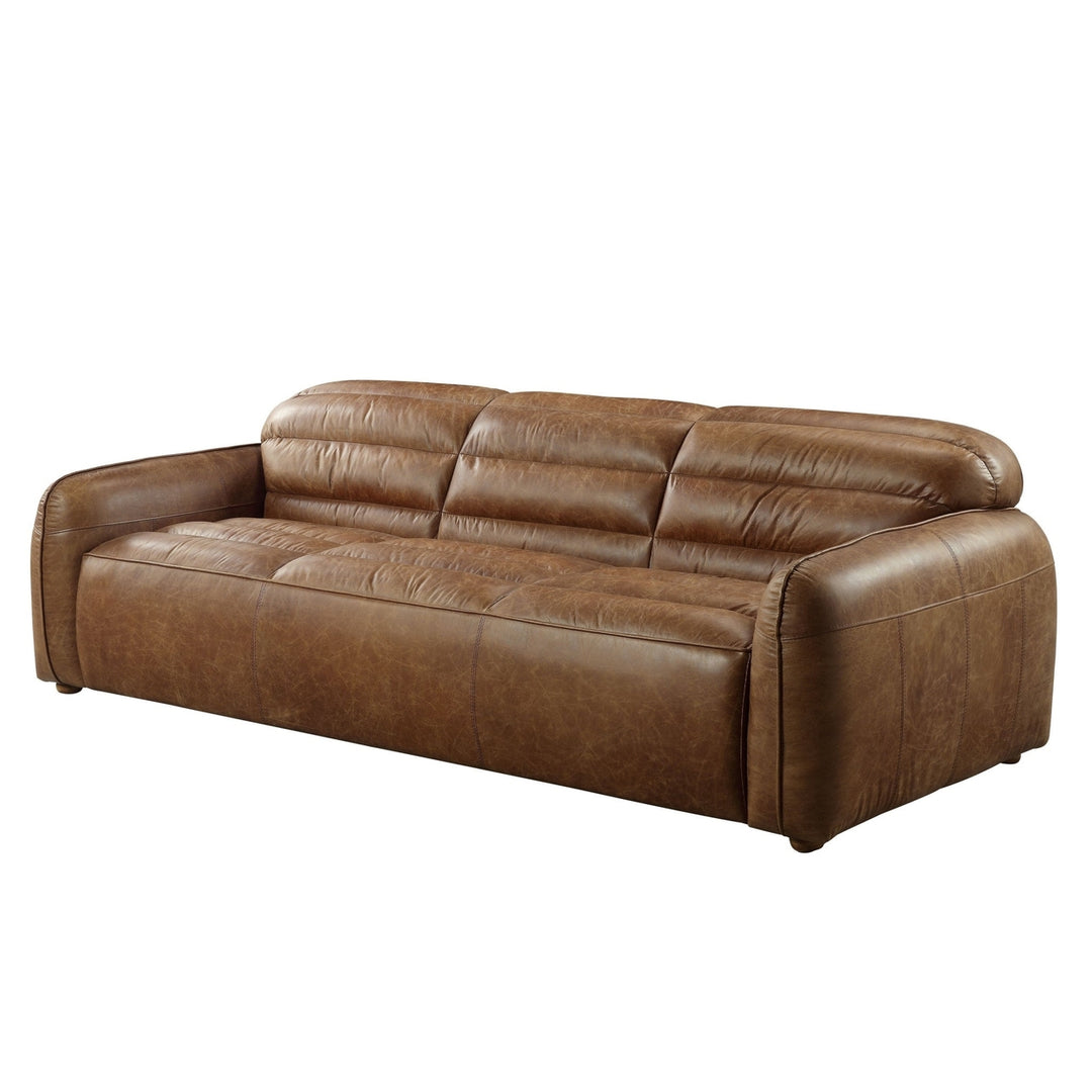 95" Dark Brown Top Grain Leather Sofa With Black Legs Image 4