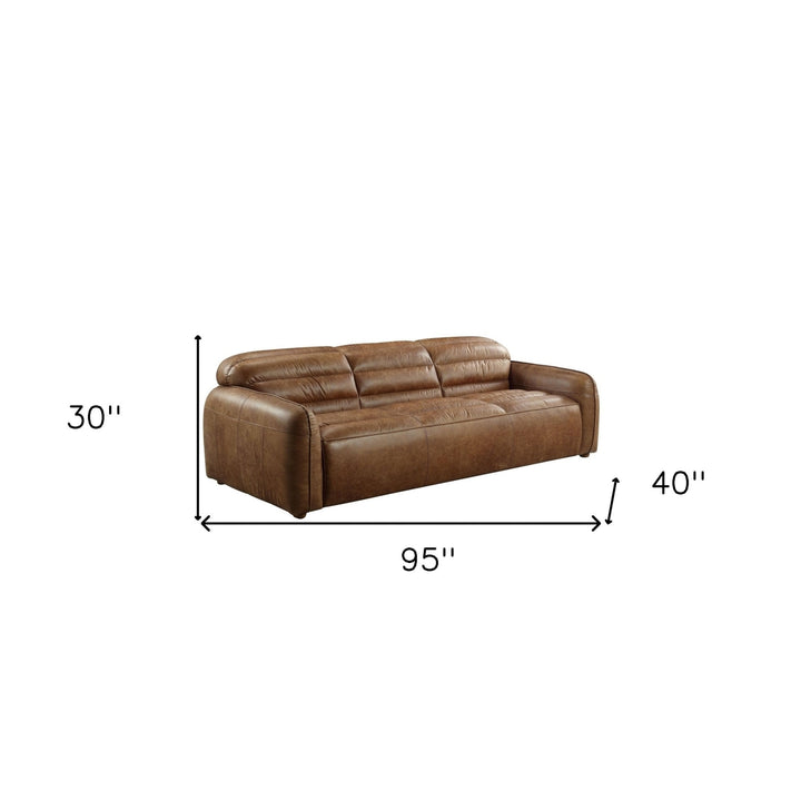 95" Dark Brown Top Grain Leather Sofa With Black Legs Image 5