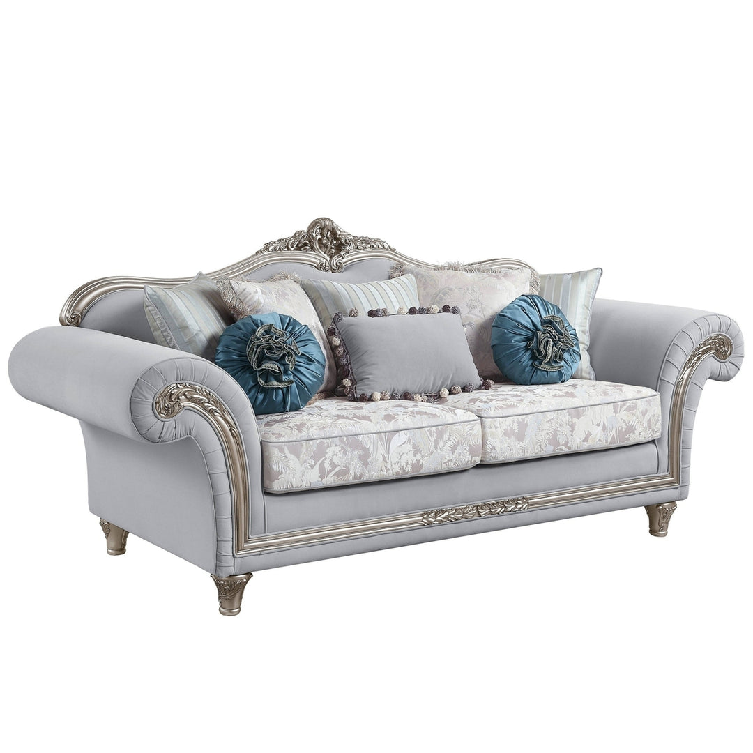 95" Light Gray Linen Sofa And Toss Pillows With Platinum Legs Image 1