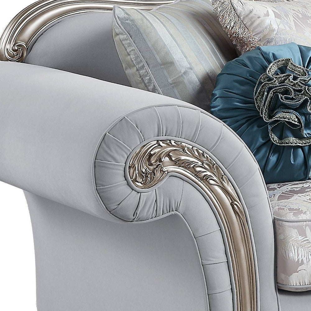 95" Light Gray Linen Sofa And Toss Pillows With Platinum Legs Image 2