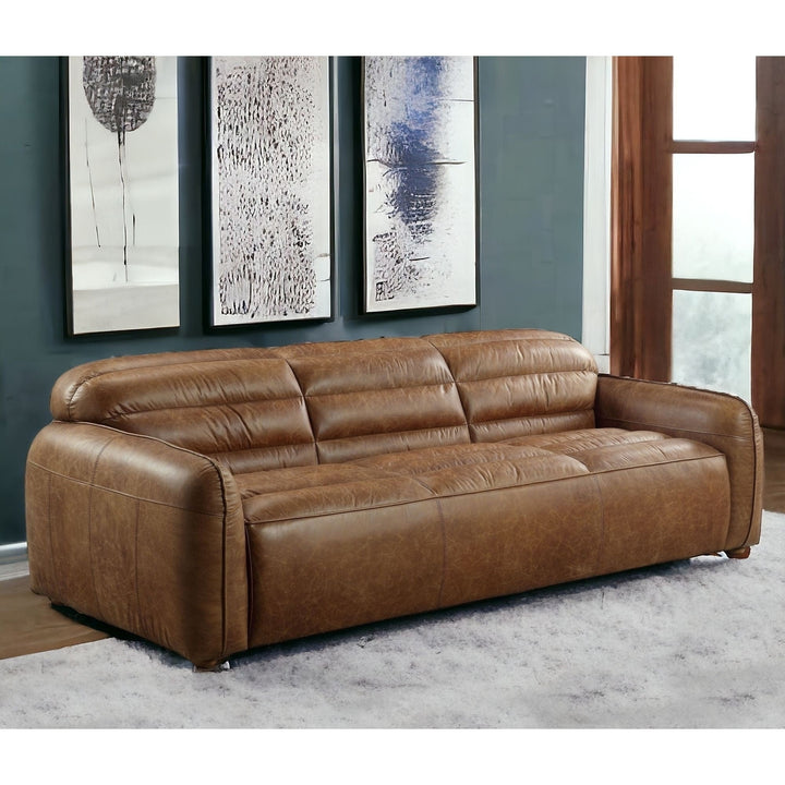 95" Dark Brown Top Grain Leather Sofa With Black Legs Image 6