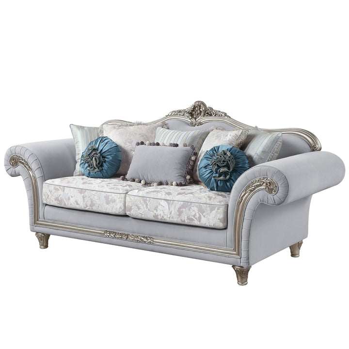 95" Light Gray Linen Sofa And Toss Pillows With Platinum Legs Image 4