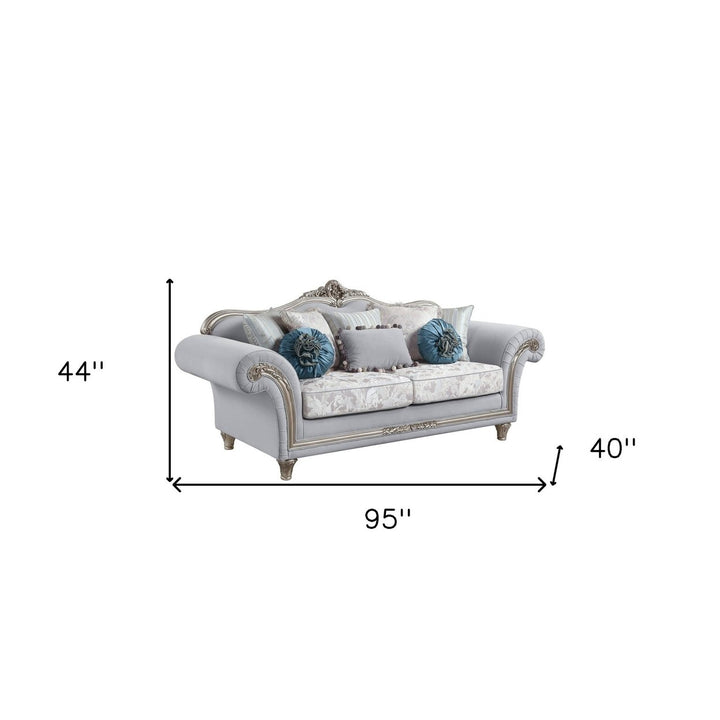 95" Light Gray Linen Sofa And Toss Pillows With Platinum Legs Image 5