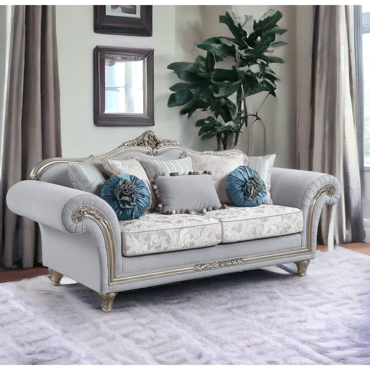 95" Light Gray Linen Sofa And Toss Pillows With Platinum Legs Image 6