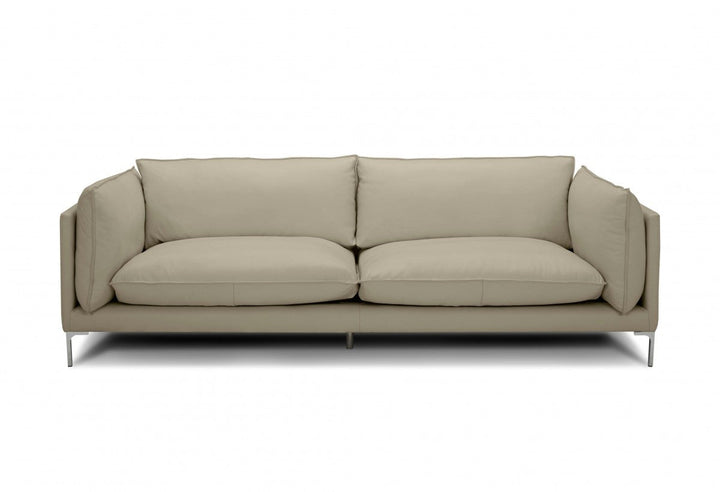 96" Taupe Top Grain Leather Sofa With Silver Legs Image 1