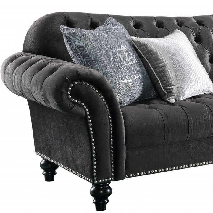 96" Dark Gray Velvet Sofa And Toss Pillows With Black Legs Image 5