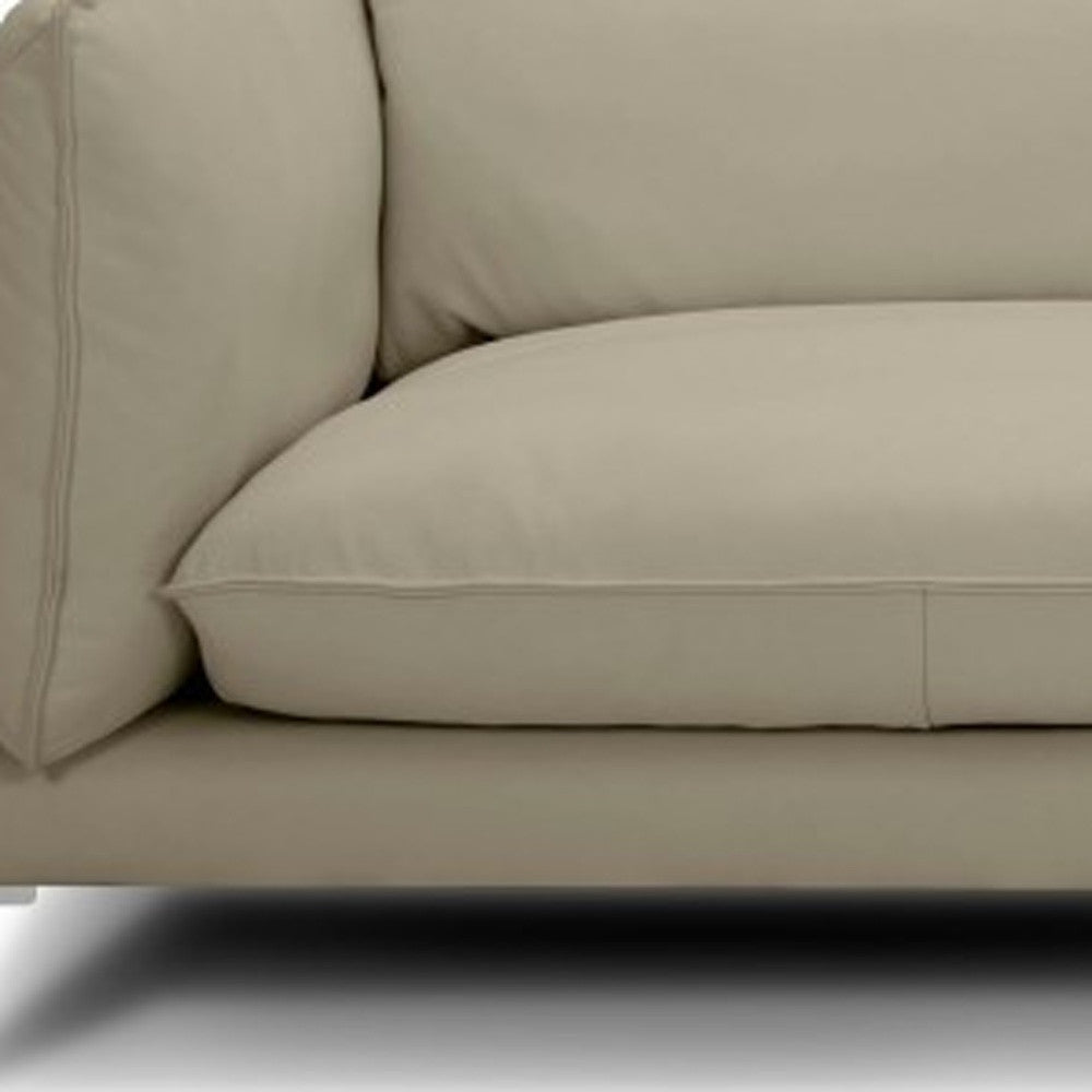 96" Taupe Top Grain Leather Sofa With Silver Legs Image 3